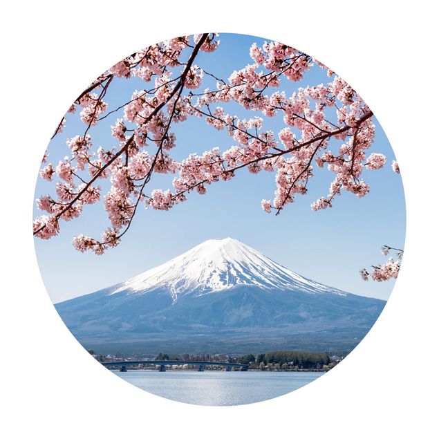 Tappeti in vinile grandi dimensioni Fioriture di ciliegio con il monte Fuji