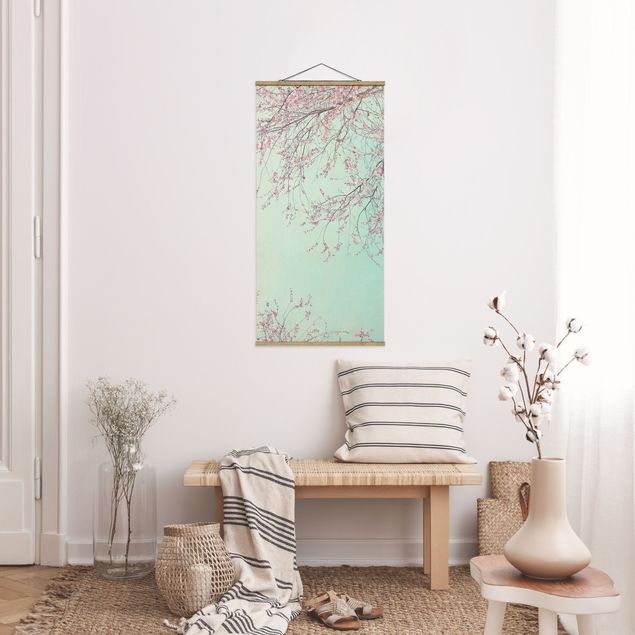 Foto su tessuto da parete con bastone - Nostalgia di fiori di ciliegio - Verticale 1:2