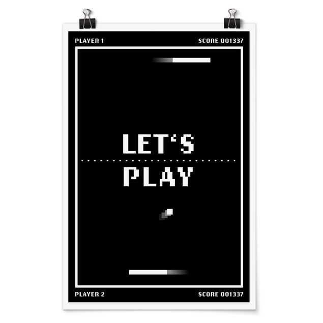 Poster riproduzione - Videogioco classico in bianco e nero Let's Play