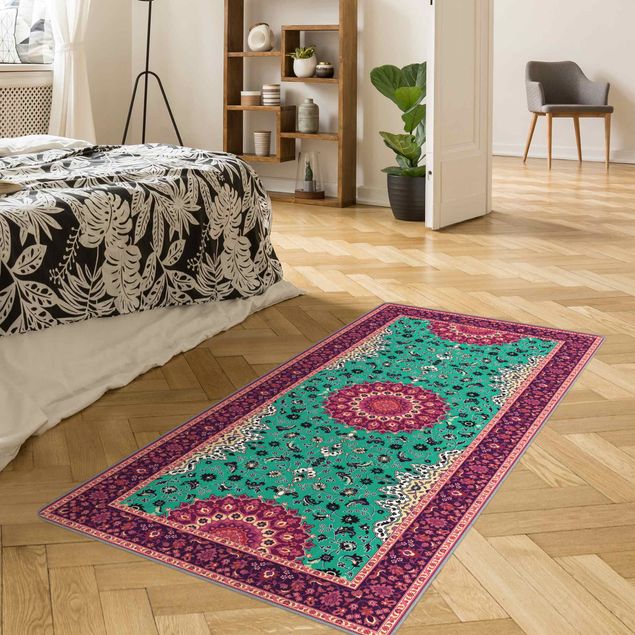 tappeto tipo persiano Motivo persiano classico rosa giallo