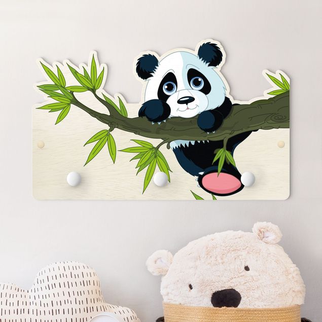 Kinderzimmer Wandgarderobe mit Tieren Panda arrampicatore