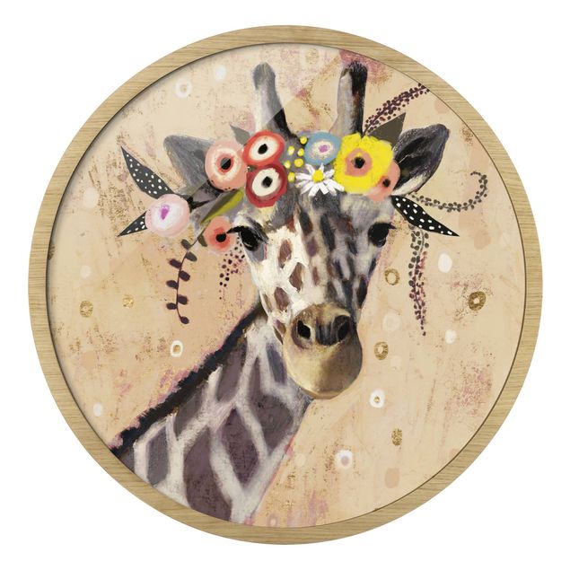 Quadro rotondo incorniciato - Giraffa di Klimt