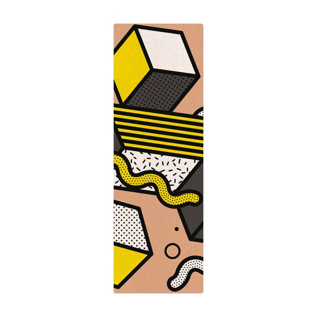 Tappetino di sughero - Composition Neo Memphis giallo e grigio - Formato verticale 1:2