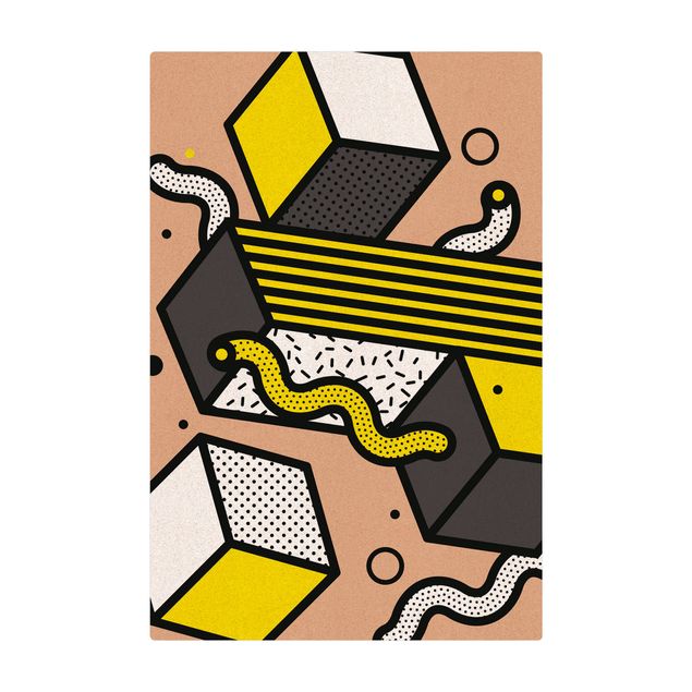Tappetino di sughero - Composition Neo Memphis giallo e grigio - Formato verticale 2:3