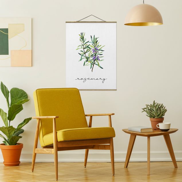 Foto su tessuto da parete con bastone - Illustrazione di erbe aromatiche rosmarino - Verticale 3:4
