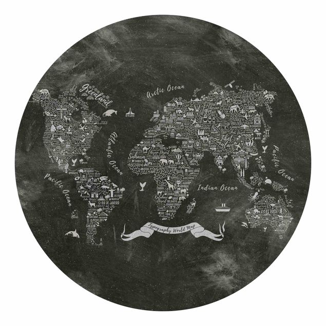 Carta da parati rotonda autoadesiva - Chalk tipografia Mappa del mondo