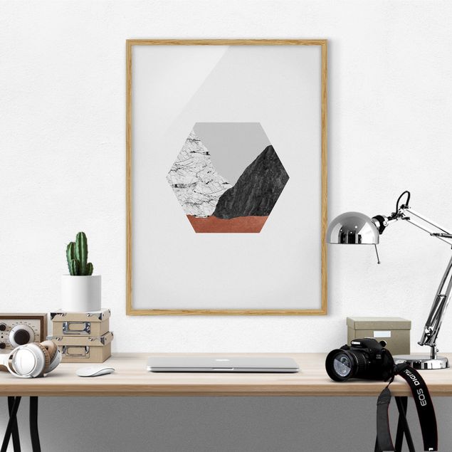 Poster con cornice - Montagne di rame in geometria esagonale