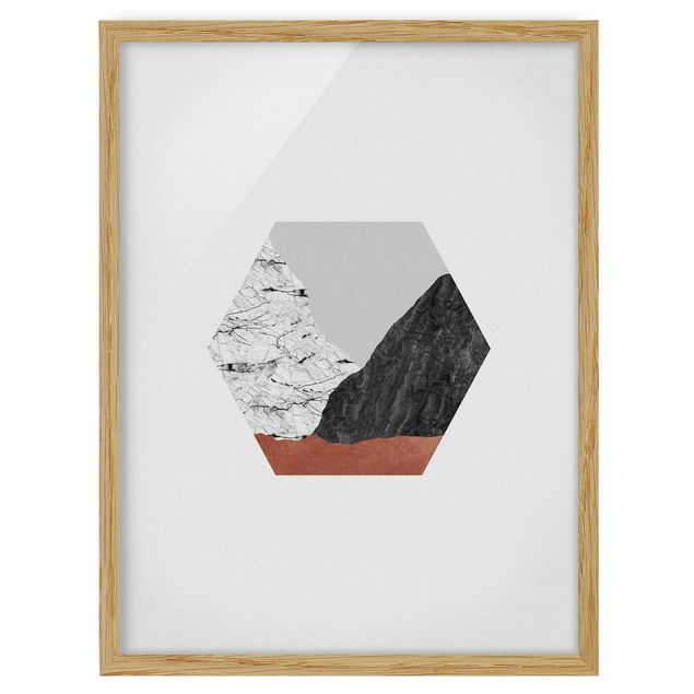Poster con cornice - Montagne di rame in geometria esagonale