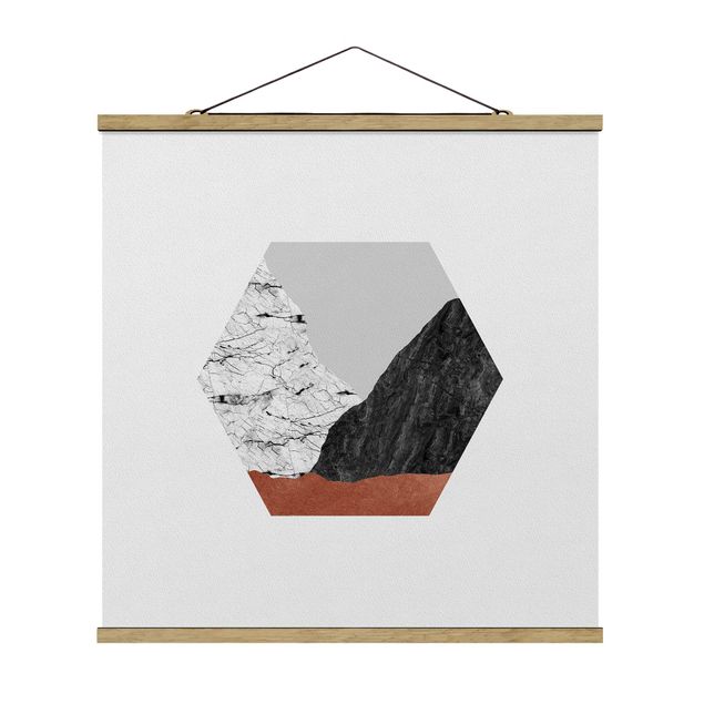 Foto su tessuto da parete con bastone - Montagne di rame in geometria esagonale - Quadrato 1:1
