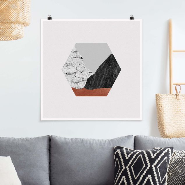 Poster illustrazioni Montagne di rame - Geometria esagonale