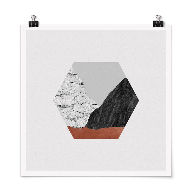 Poster - Montagne di rame in geometria esagonale