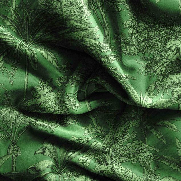 Tende moderno Effetto incisione su rame - Palme tropicali in verde