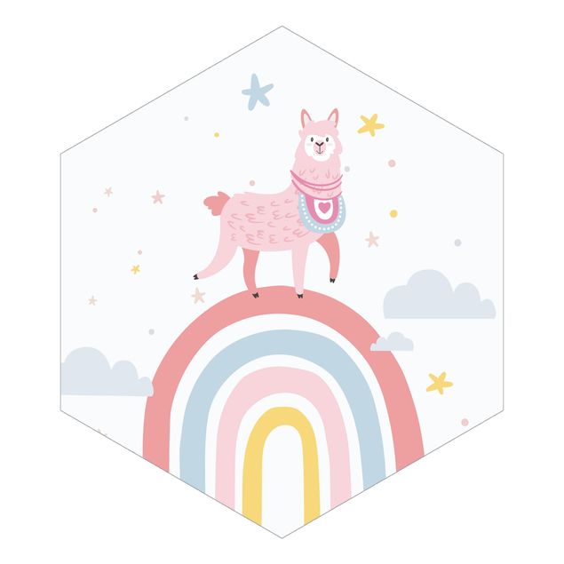 Carta da parati esagonale adesiva con disegni - Lama su arcobaleno con stelle e puntini