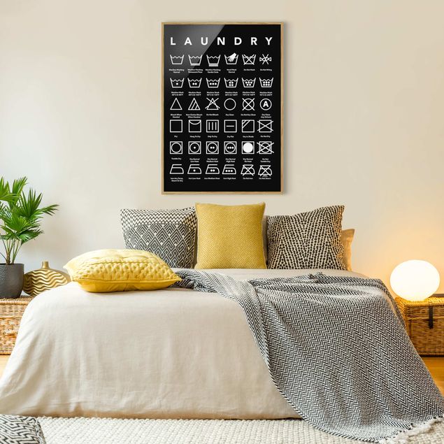 Poster con cornice - Laundry Symbols bianco e nero