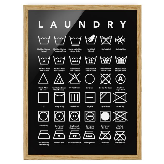 Poster con cornice - Laundry Symbols bianco e nero