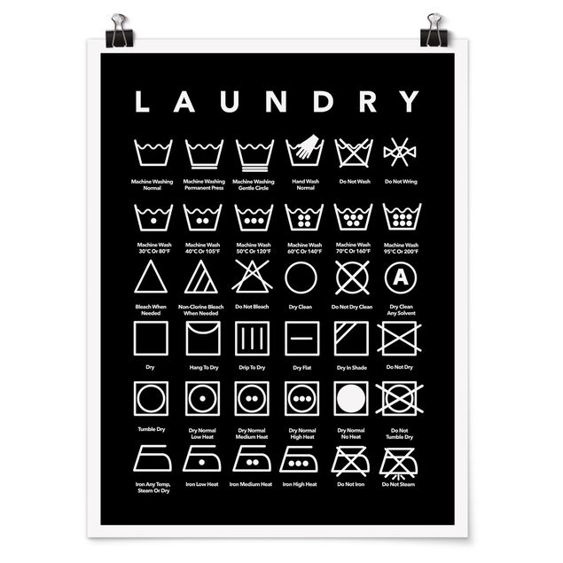Poster - Laundry Symbols bianco e nero