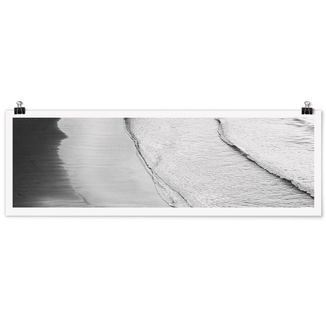 Poster - Morbide onde sulla spiaggia in bianco e nero