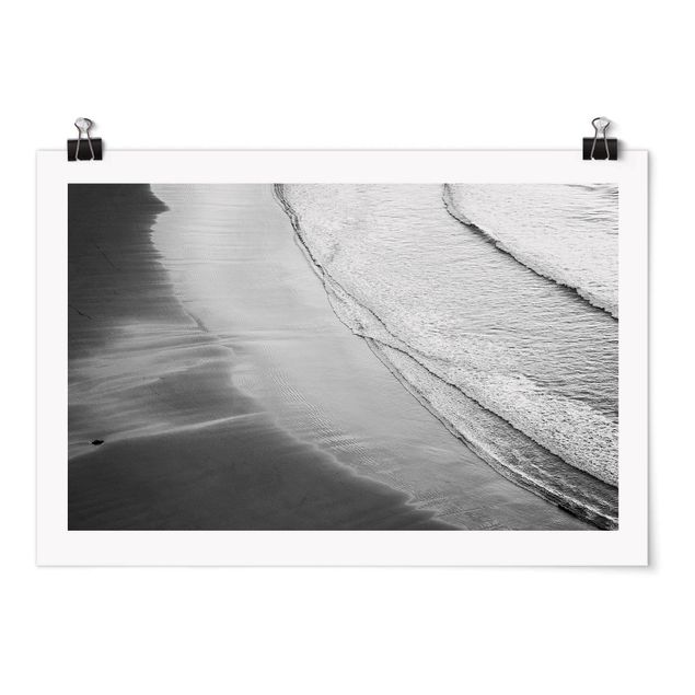 Poster - Morbide onde sulla spiaggia in bianco e nero