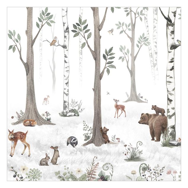 Carta da parati - Silenziosa foresta bianca con animali