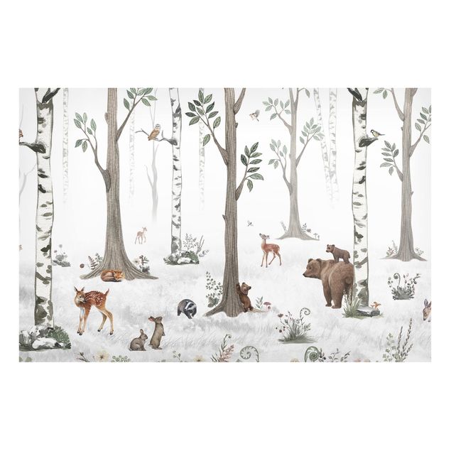 Lavagna magnetica bianco Silenziosa foresta bianca con animali