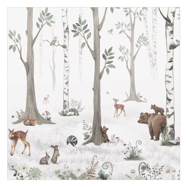 Decorazione per finestre - Silenziosa foresta bianca con animali