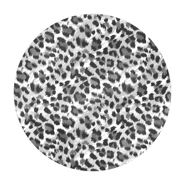 Tappeto in vinile rotondo - Motivo leopardato con struttura in acquerello grigio