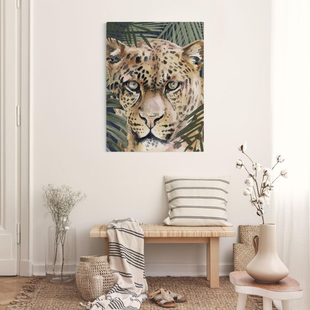 Quadro su tela fiori Leopardo nella giungla