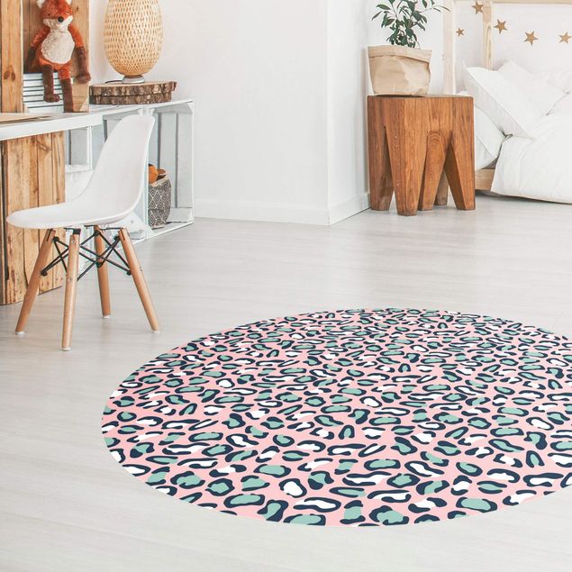 Tappeti moderni soggiorno Motivo leopardato in pastello rosa e grigio