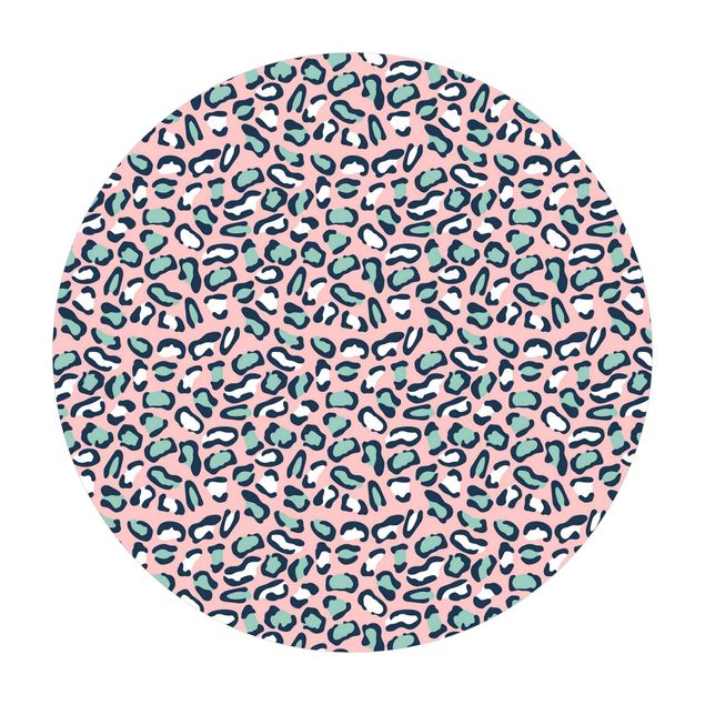 Tappeto in vinile rotondo - Motivo leopardato in pastello rosa e grigio