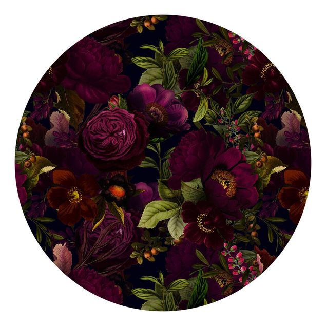 Carta da parati rotonda autoadesiva - Oscuri fiori viola