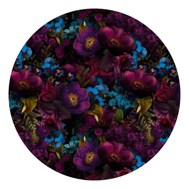 Carta da parati rotonda autoadesiva - Fiori viola con fiori blu