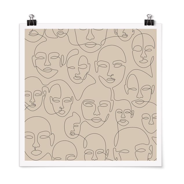 Poster riproduzione - Line Art - Beauty Portraits in beige