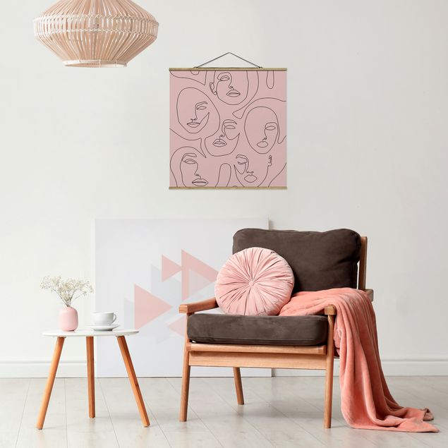 Foto su tessuto da parete con bastone - Line Art - Beauty Portraits in rosa cipria - Quadrato 1:1