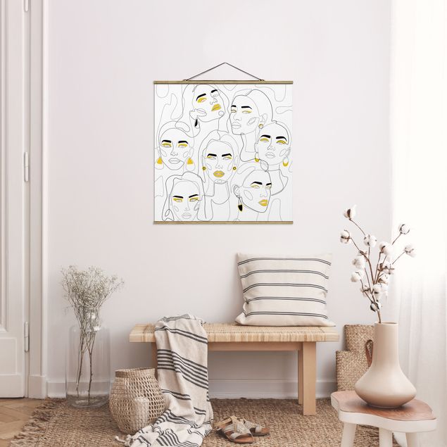 Foto su tessuto da parete con bastone - Line Art - Beauty Portraits in giallo limone - Quadrato 1:1