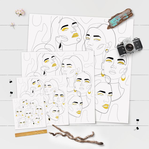 Poster riproduzione - Line Art - Beauty Portraits in giallo limone