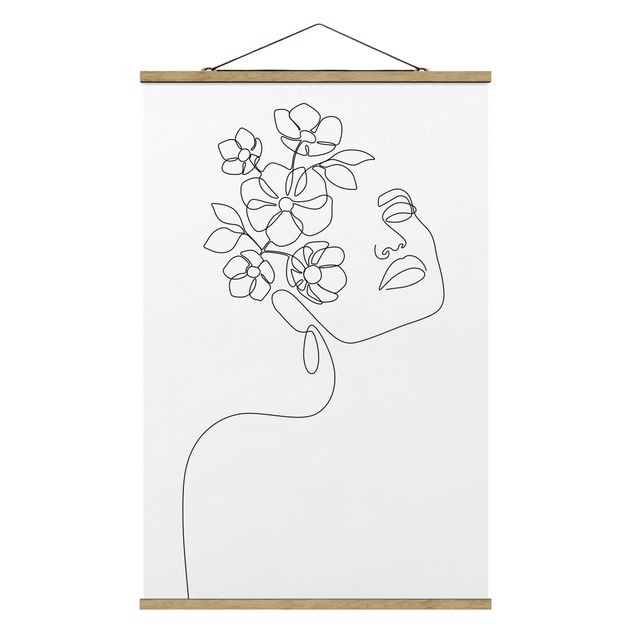 Foto su tessuto da parete con bastone - Line Art - Dreamy Girl Blossom - Formato verticale 2:3