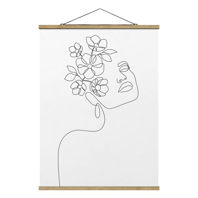 Foto su tessuto da parete con bastone - Line Art - Dreamy Girl Blossom - Formato verticale 3:4