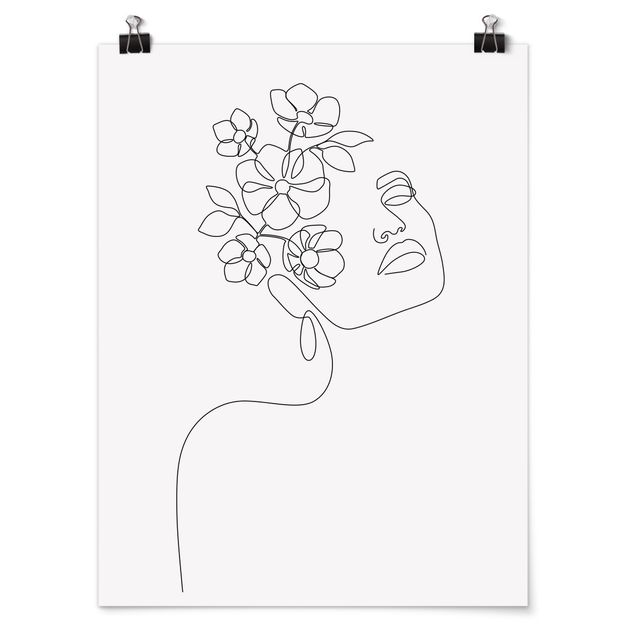 Poster riproduzione - Line Art - Dreamy Girl Blossom