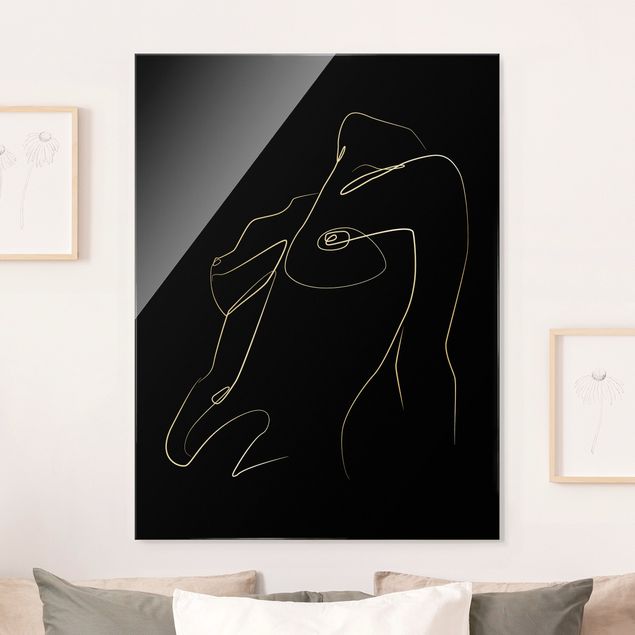 Lavagna magnetica in vetro Line Art - Parte superiore del corpo di donna nero