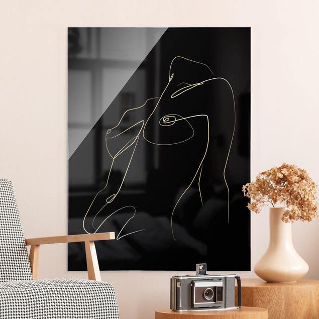 Quadro in vetro - Line Art - Busto di donna in nero - Formato verticale