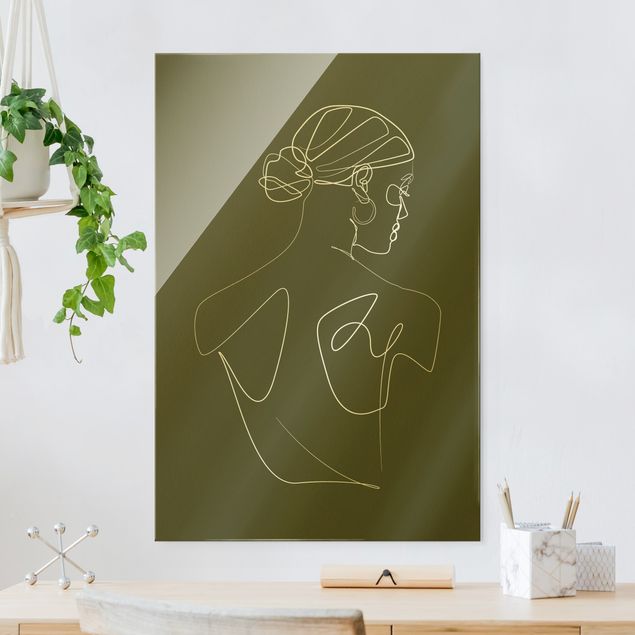 Lavagna magnetica in vetro Line Art - Donna di spalle Verde