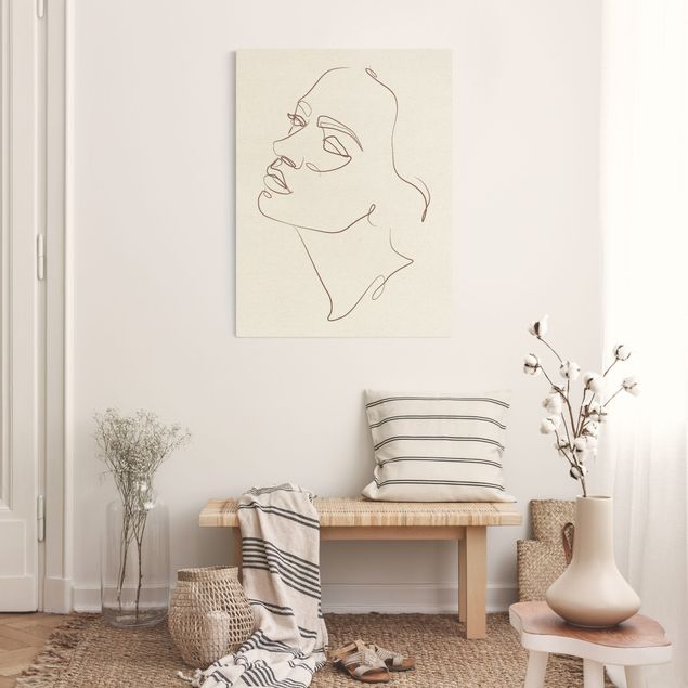 Quadro su tela naturale - Line Art - Donna dal viso sognante - Formato verticale 3:4