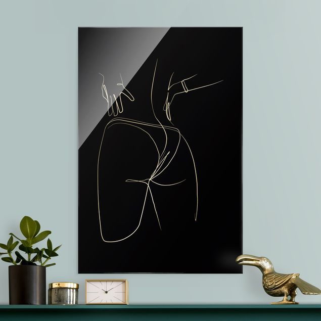 Quadro in vetro - Line Art - Parte inferiore femminile in nero - Formato verticale