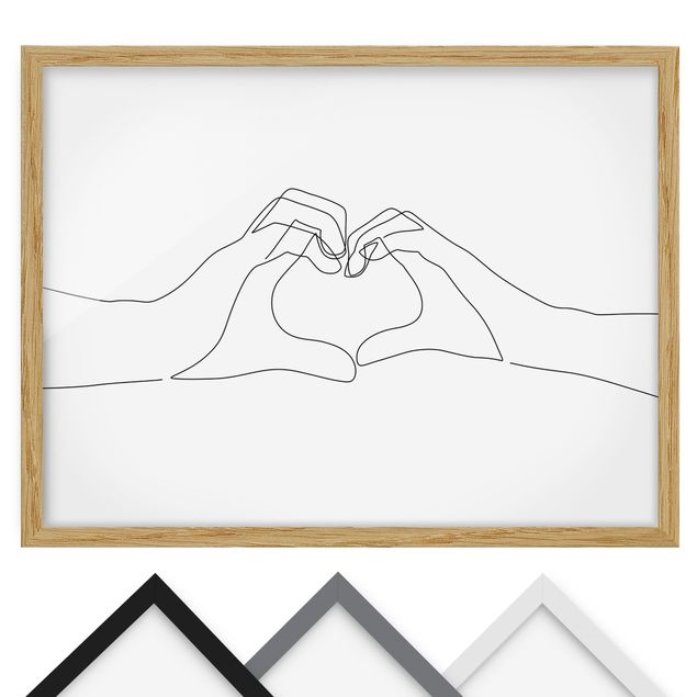 Poster con cornice - Line Art - Mani del cuore