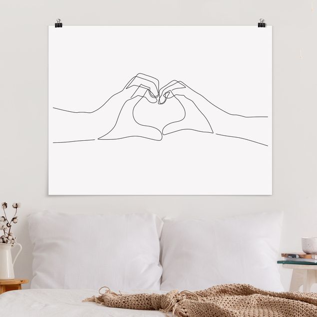 Poster bianco e nero formato orizzontale Line Art - Mani del cuore
