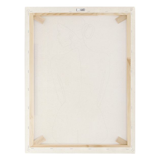 Quadro su tela naturale - Line Art nudo di schiena femminile in bianco e nero - Formato verticale 3:4