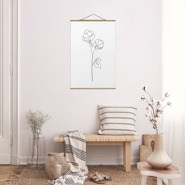 Foto su tessuto da parete con bastone - Fiori Line Art - Papavero in fiore - Formato verticale 2:3