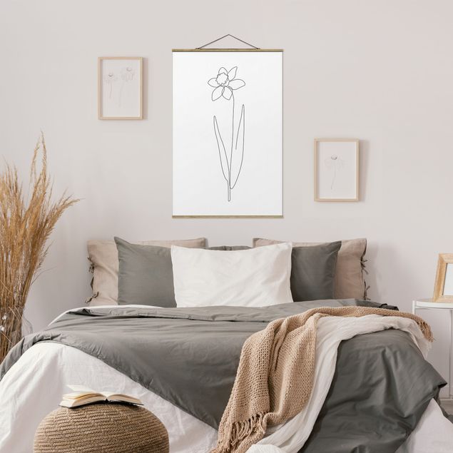 Foto su tessuto da parete con bastone - Fiori Line Art - Narciso - Formato verticale 2:3