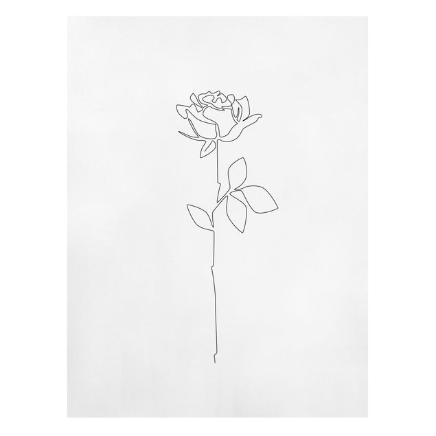 Stampa su tela - Fiori Line Art - Rosa - Formato verticale 3:4