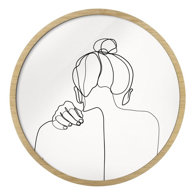 Quadro rotondo incorniciato - Line Art collo femminile in bianco e nero